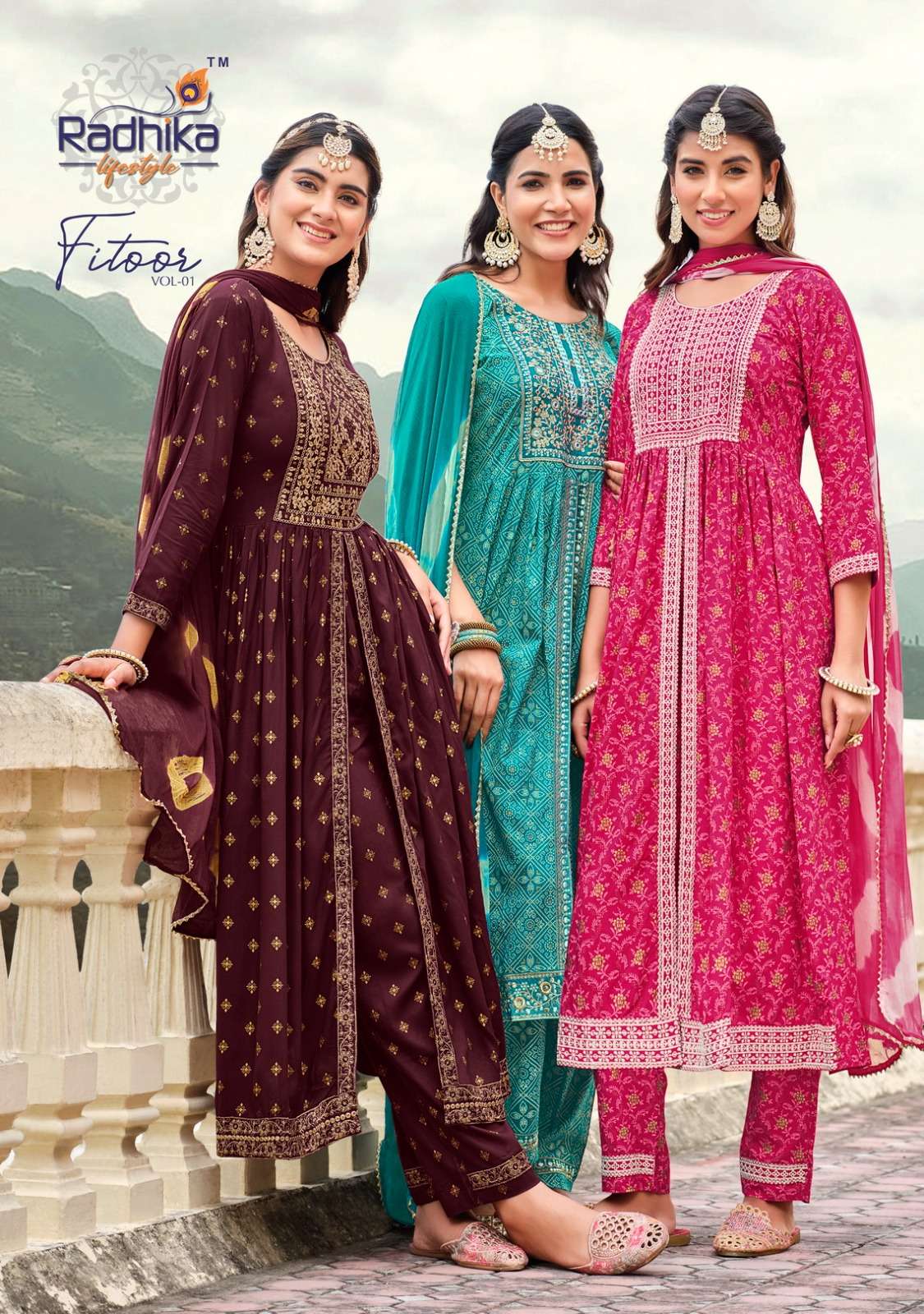 FITOOR REYON LIVA TAG PRINT EMBROIDERY WORK MIDDLE CUT KURTI WITH PANT AND NAZMIN TIE DIE DUPATTA BY RADHIKA LIFESTYLE BRAND POSTER